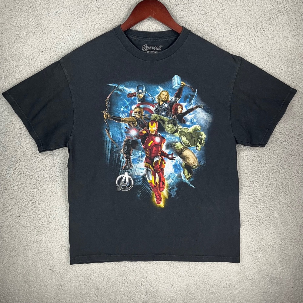 Marvel Avengers Graphic T-Shirt Mens Large Black 2012 Movie Promo Iron Man Hulk